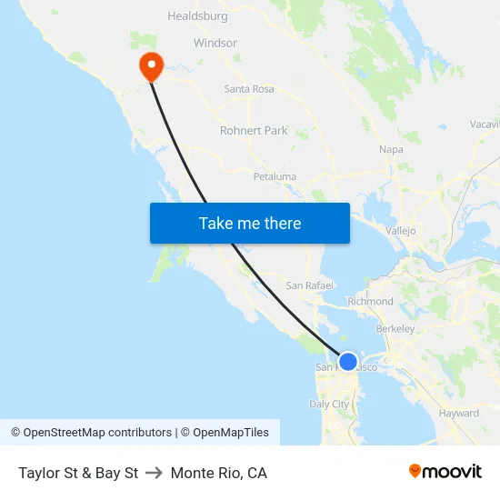 Taylor St & Bay St to Monte Rio, CA map