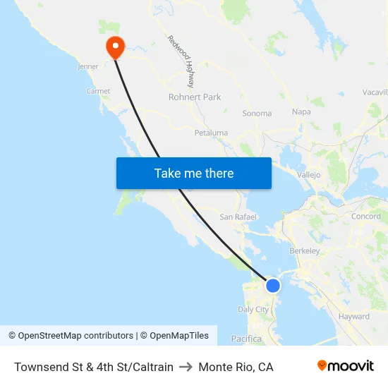Townsend St & 4th St/Caltrain to Monte Rio, CA map