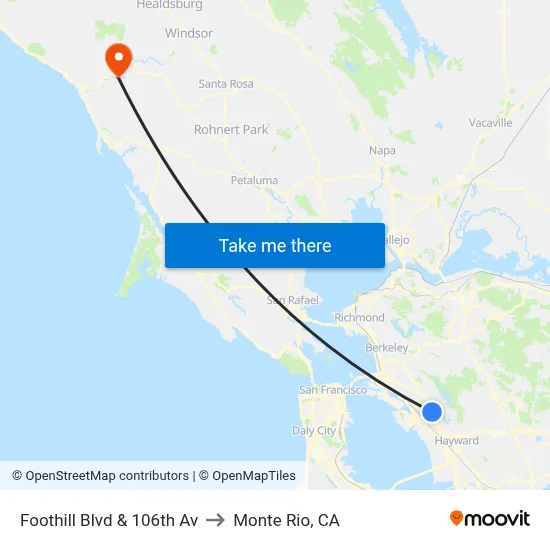Foothill Blvd & 106th Av to Monte Rio, CA map