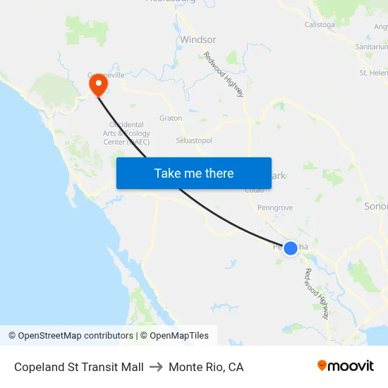 Copeland St Transit Mall to Monte Rio, CA map