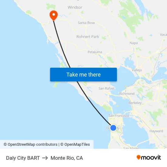Daly City BART to Monte Rio, CA map