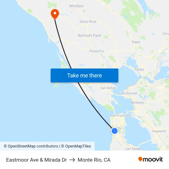 Eastmoor Ave & Mirada Dr to Monte Rio, CA map