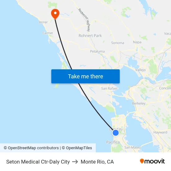 Seton Medical Ctr-Daly City to Monte Rio, CA map