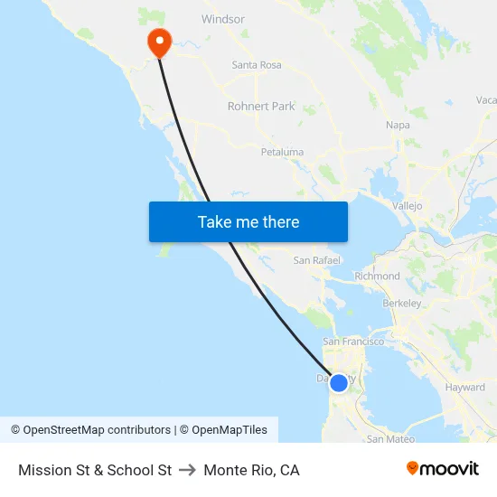 Mission St & School St to Monte Rio, CA map