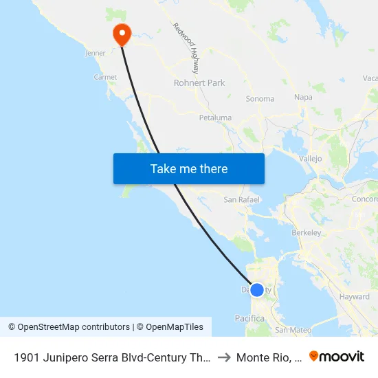 1901 Junipero Serra Blvd-Century Theater to Monte Rio, CA map