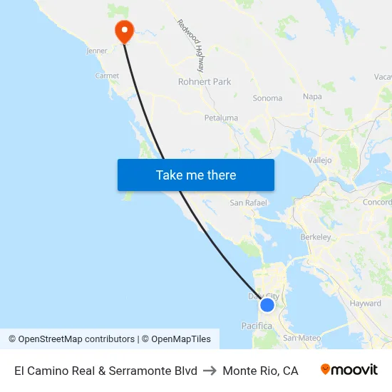 El Camino Real & Serramonte Blvd to Monte Rio, CA map