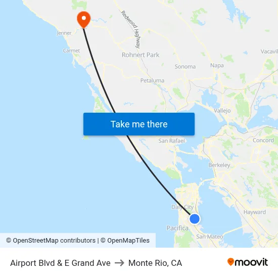 Airport Blvd & E Grand Ave to Monte Rio, CA map