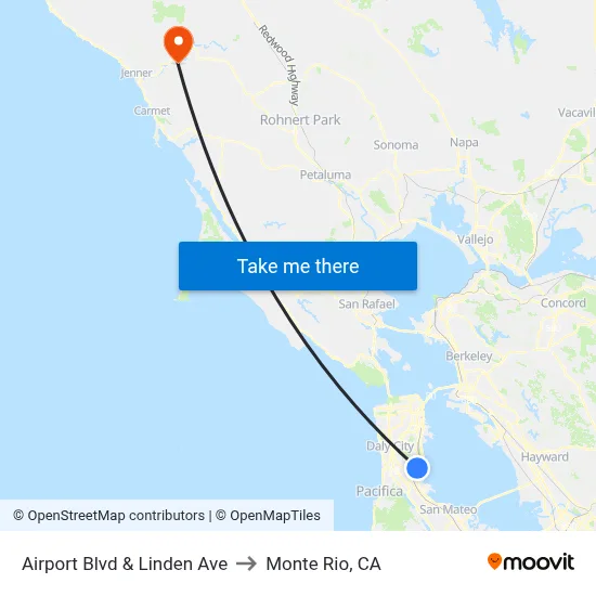 Airport Blvd & Linden Ave to Monte Rio, CA map