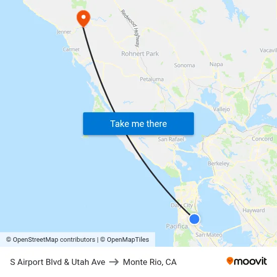 S Airport Blvd & Utah Ave to Monte Rio, CA map