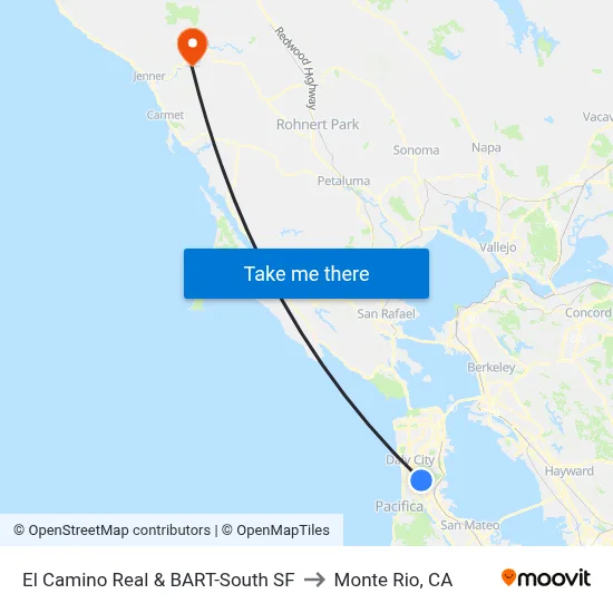 El Camino Real & BART-South SF to Monte Rio, CA map