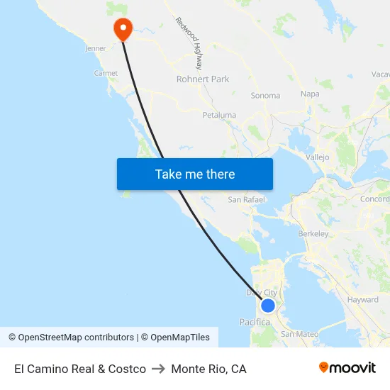El Camino Real & Costco to Monte Rio, CA map