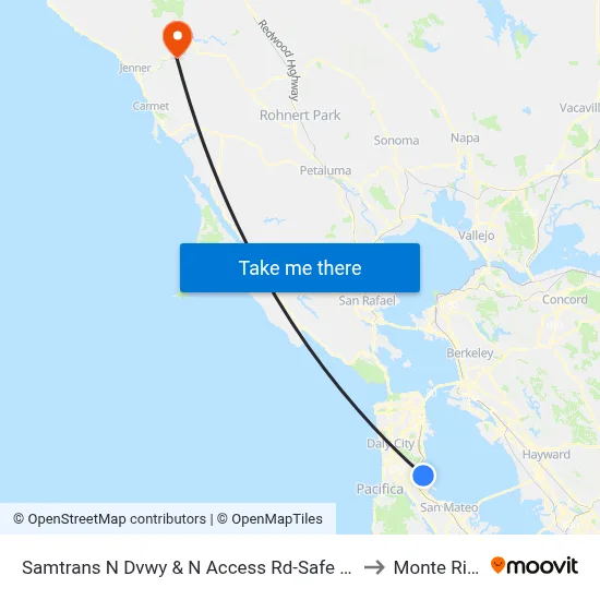 Samtrans N Dvwy & N Access Rd-Safe Harbor Shelter to Monte Rio, CA map