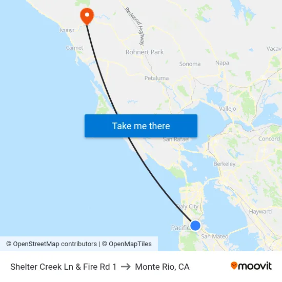 Shelter Creek Ln & Fire Rd 1 to Monte Rio, CA map