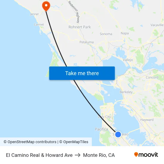 El Camino Real & Howard Ave to Monte Rio, CA map