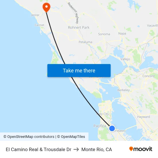 El Camino Real & Trousdale Dr to Monte Rio, CA map