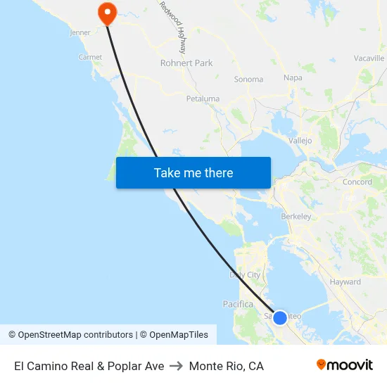 El Camino Real & Poplar Ave to Monte Rio, CA map