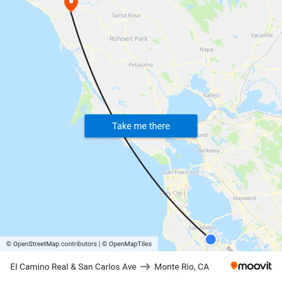 El Camino Real & San Carlos Ave to Monte Rio, CA map