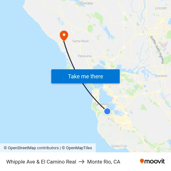 Whipple Ave & El Camino Real to Monte Rio, CA map