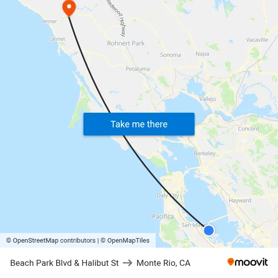 Beach Park Blvd & Halibut St to Monte Rio, CA map