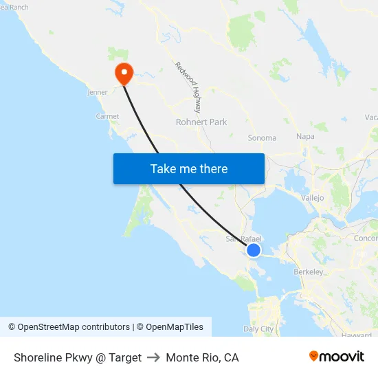 Shoreline Pkwy @ Target to Monte Rio, CA map