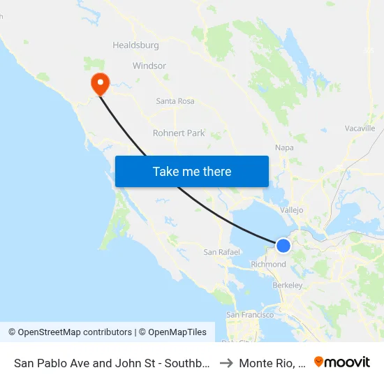 San Pablo Ave and John St - Southbound to Monte Rio, CA map