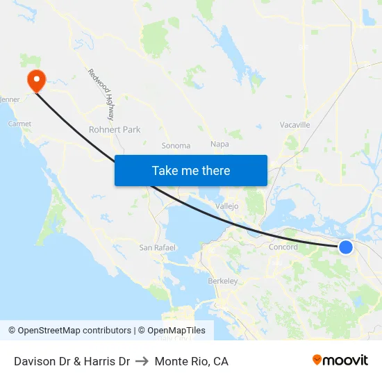 Davison Dr & Harris Dr to Monte Rio, CA map