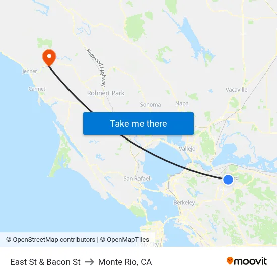 East St & Bacon St to Monte Rio, CA map