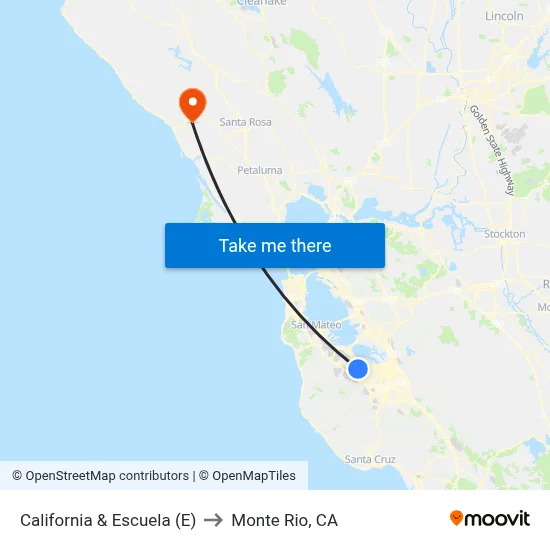 California & Escuela (E) to Monte Rio, CA map