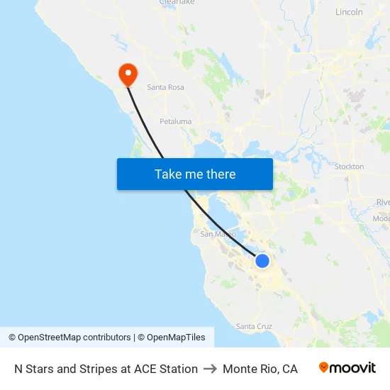 Great America ACE Amtrak Station (N) to Monte Rio, CA map