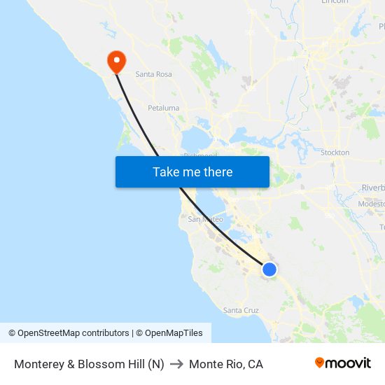 Monterey & Blossom Hill (N) to Monte Rio, CA map