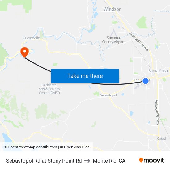 Sebastopol Rd at Stony Point Rd to Monte Rio, CA map