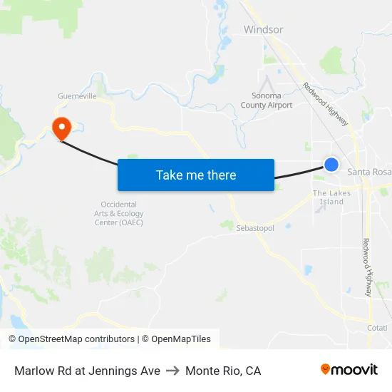 Marlow Rd at Jennings Ave to Monte Rio, CA map