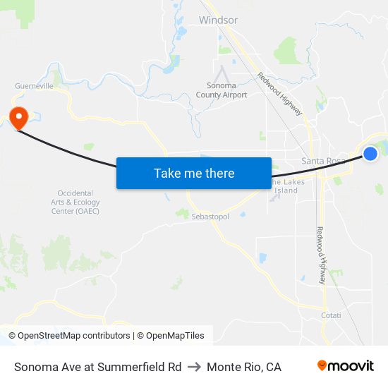 Sonoma Ave at Summerfield Rd to Monte Rio, CA map