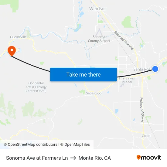 Sonoma Ave at Farmers Ln to Monte Rio, CA map