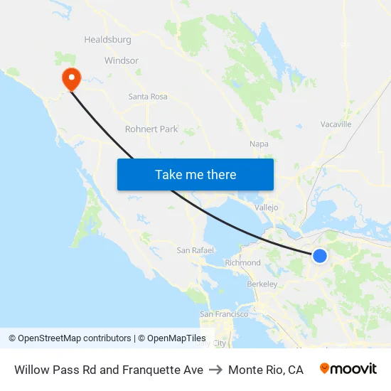 Willow Pass Rd and Franquette Ave to Monte Rio, CA map