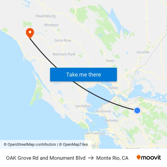 OAK Grove Rd and Monument Blvd to Monte Rio, CA map