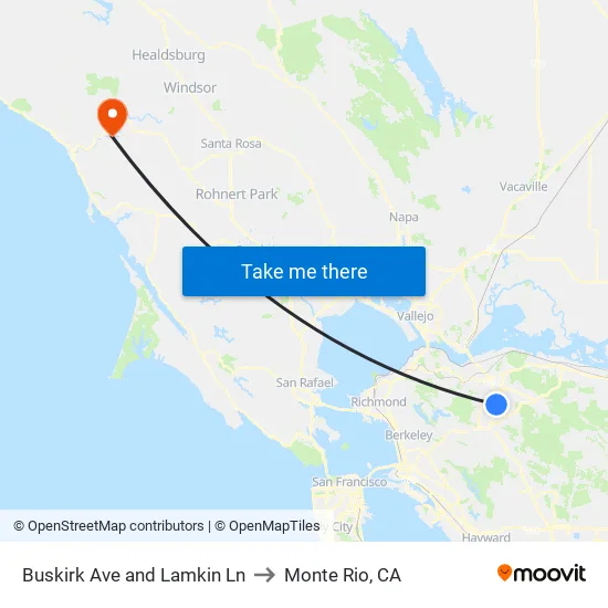 Buskirk Ave and Lamkin Ln to Monte Rio, CA map
