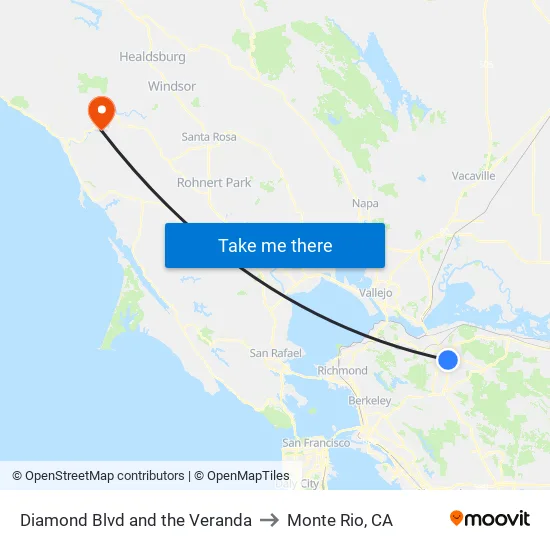 Diamond Blvd and the Veranda to Monte Rio, CA map