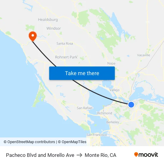 Pacheco Blvd and Morello Ave to Monte Rio, CA map