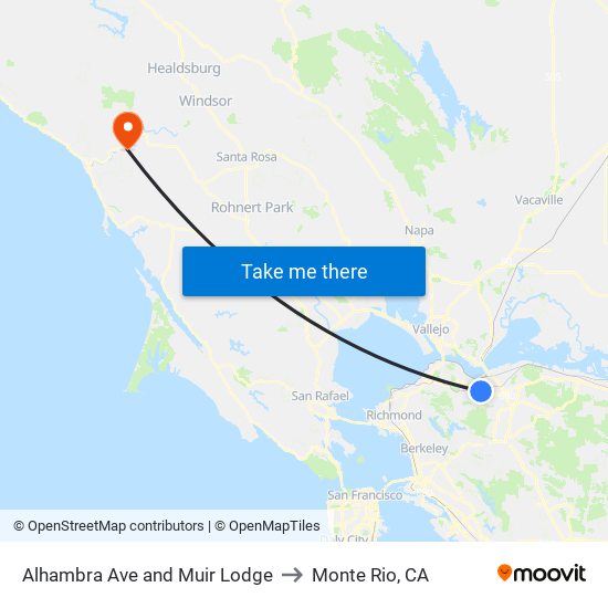 Alhambra Ave and Muir Lodge to Monte Rio, CA map