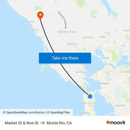 Market St & Noe St to Monte Rio, CA map