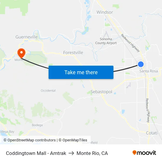 Coddingtown Mall - Amtrak to Monte Rio, CA map