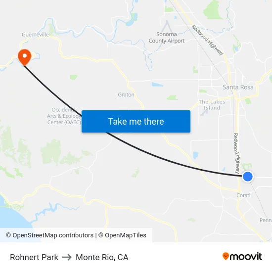 Rohnert Park to Monte Rio, CA map