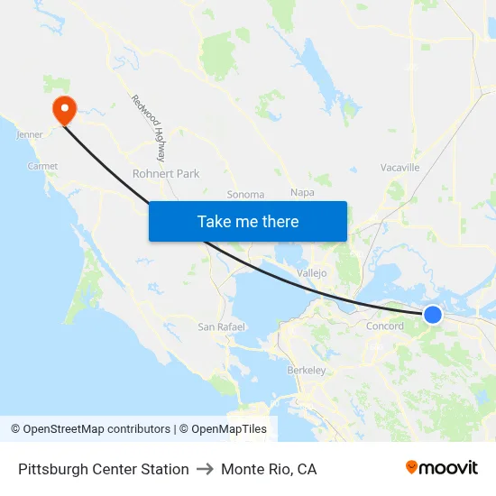 Pittsburgh Center Station to Monte Rio, CA map