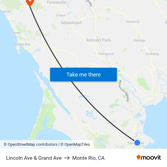 Lincoln Ave & Grand Ave to Monte Rio, CA map
