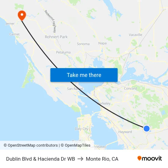 Dublin Blvd & Hacienda Dr WB to Monte Rio, CA map