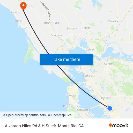 Alvarado-Niles Rd & H St to Monte Rio, CA map