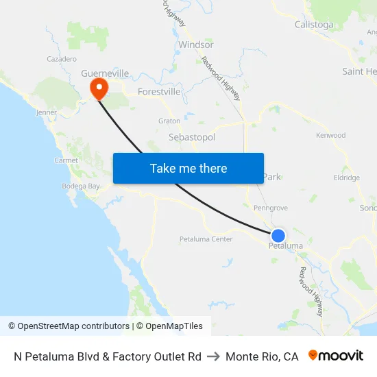 N Petaluma Blvd & Factory Outlet Rd to Monte Rio, CA map