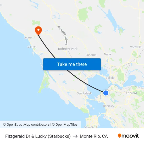 Fitzgerald Dr & Lucky (Starbucks) to Monte Rio, CA map