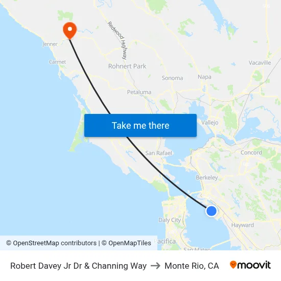 Robert Davey Jr Dr & Channing Way to Monte Rio, CA map